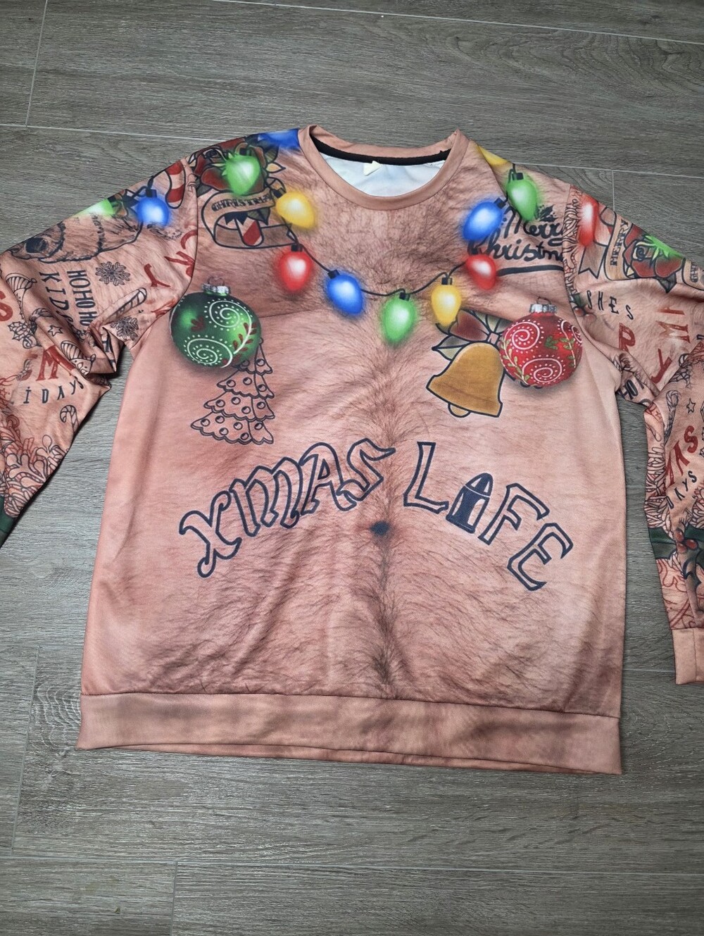 Mens Hairy Chest Ugly Christmas Sweater Size M/L Polyester Blend